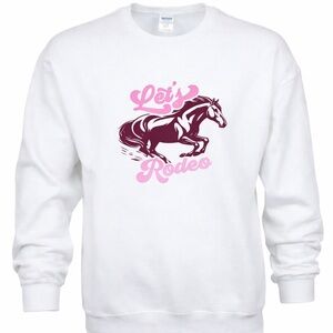 Let’s Rodeo Horse Crewneck Sweatshirt Western Cowgirl Graphic Gildan Cozy
